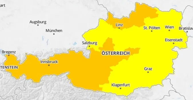 Foto in Beitrag von 5min.at zeigt die Kältewarnung in Österreich in den kommenden Tagen.