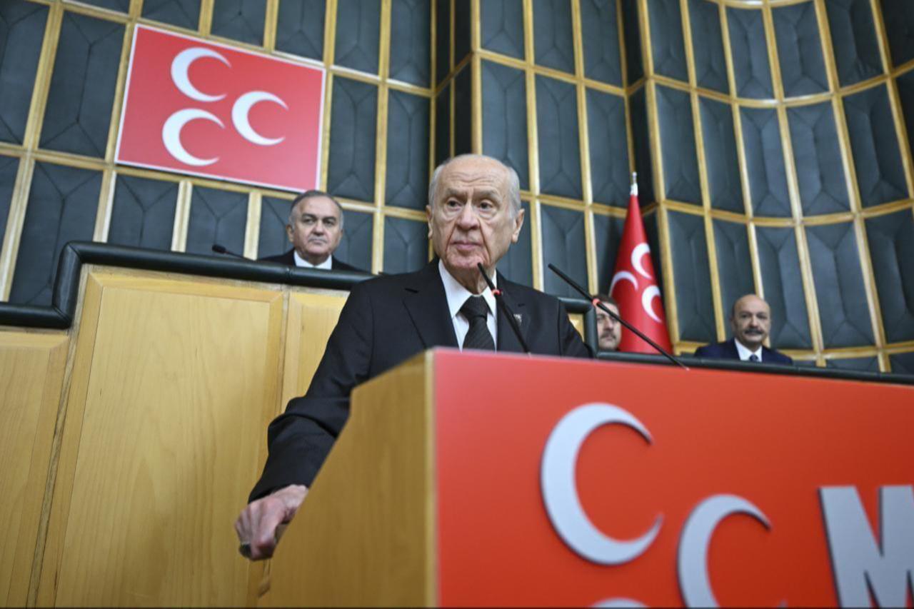 Türkiyes Nationalist Movement Party (MHP) leader Devlet Bahceli makes a speech at the Turkish Grand National Assembly in Ankara, Türkiye on Oct. 14, 2025. (AA Photo)