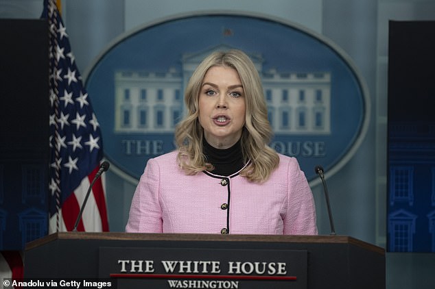 WASHINGTON DC, UNITED STATES - JANUARY 7: White House press secretary Karoline Leavitt speaks at the White House Press Briefing room in Washington DC., United States on January 7, 2026 (Photo by Celal Gunes/Anadolu via Getty Images)