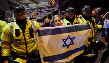 A pro-Israel demonstrator at the Villa Park match on 6 November. Pic: Reuters