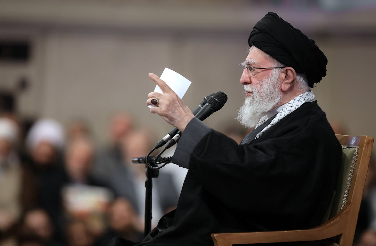 Supreme Leader Ayatollah Ali Khamenei speaks in a meeting,
