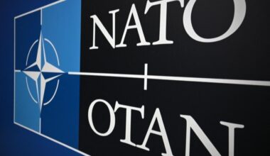 This photograph shows a NATO logo as part of an informal meeting of NATO Ministers of Foreign Affairs, at the NEST Convention Center in Antalya on May 14, 2025. (AFP Photo)