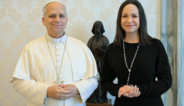 Pope with Maria Machado. Image Vatican Media