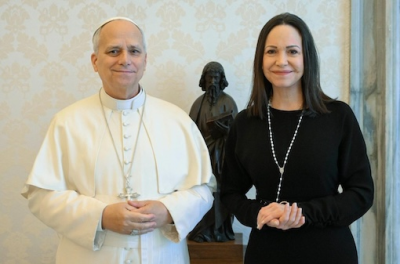 Pope with Maria Machado. Image Vatican Media