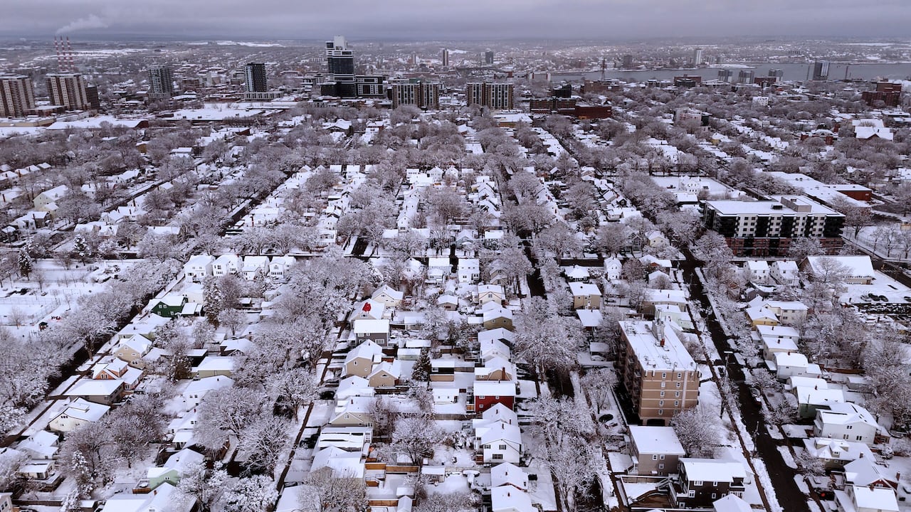 An aerial view of south-end Halifax after a snowstorm.