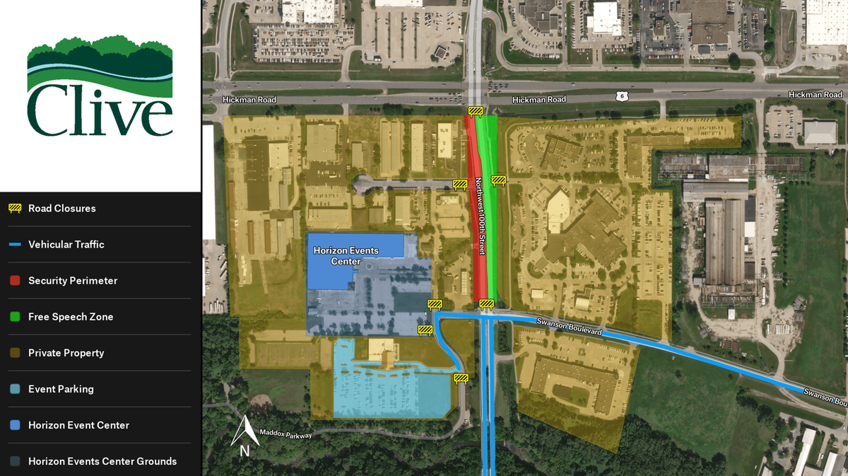 Road closures, protest areas set for Trump event in Clive