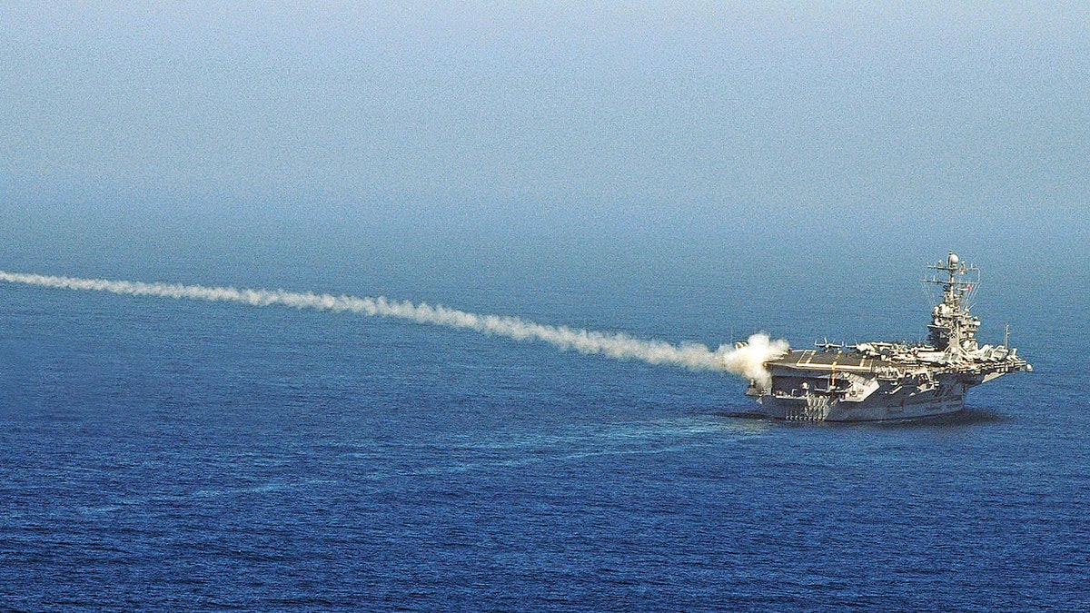 The USS Lincoln trains at sea.
