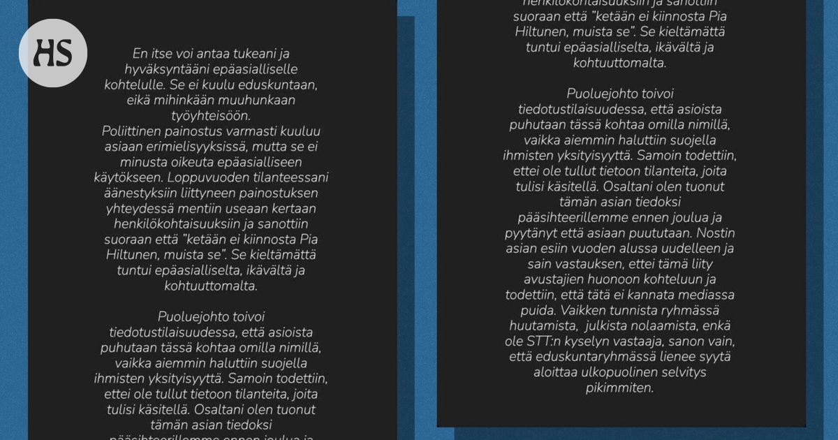 Sdp:n Hiltunen kertoo asiattomasta kohtelusta eduskunnassa