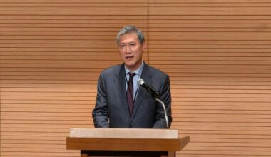 Ro Jae-hun, South Korea’s newly appointed ambassador to China, delivers his inaugural address during an inauguration ceremony at the South Korean Embassy in Beijing’s Chaoyang district on Jan. 16. Yonhap
