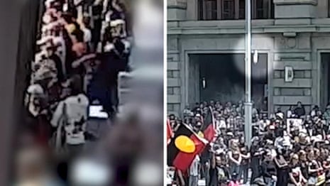 The moment an alleged homemade bomb was thrown at Perth Invasion Day rally – video