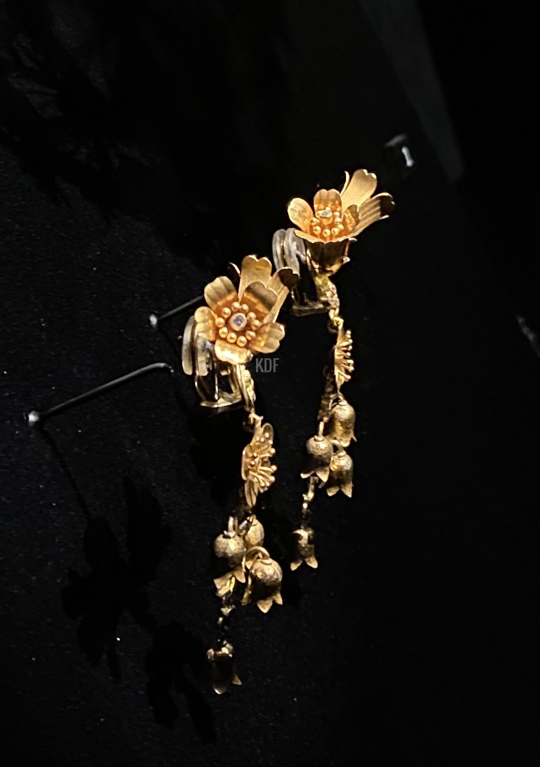 Queen Margrethe's Naasut Earrings are displayed in the Golden Jubilee jewelry exhibition at Amalienborg Palace in Copenhagen, 2022 (Photo generously shared by reader Kim)