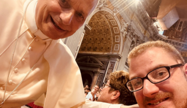 L to R: Pope Leo and Christopher Maffuccio on Aug. 20, 2025, at St. Peter’s Basilica.