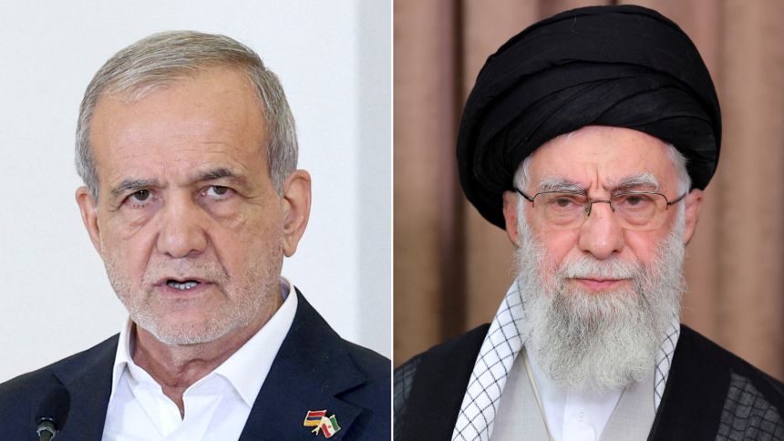 The powers of Iran's president (currently Masoud Pezeshkian, pictured on left) are limited. Supreme Leader Ayatollah Ali Khamenei is the ultimate authority on all major matters.