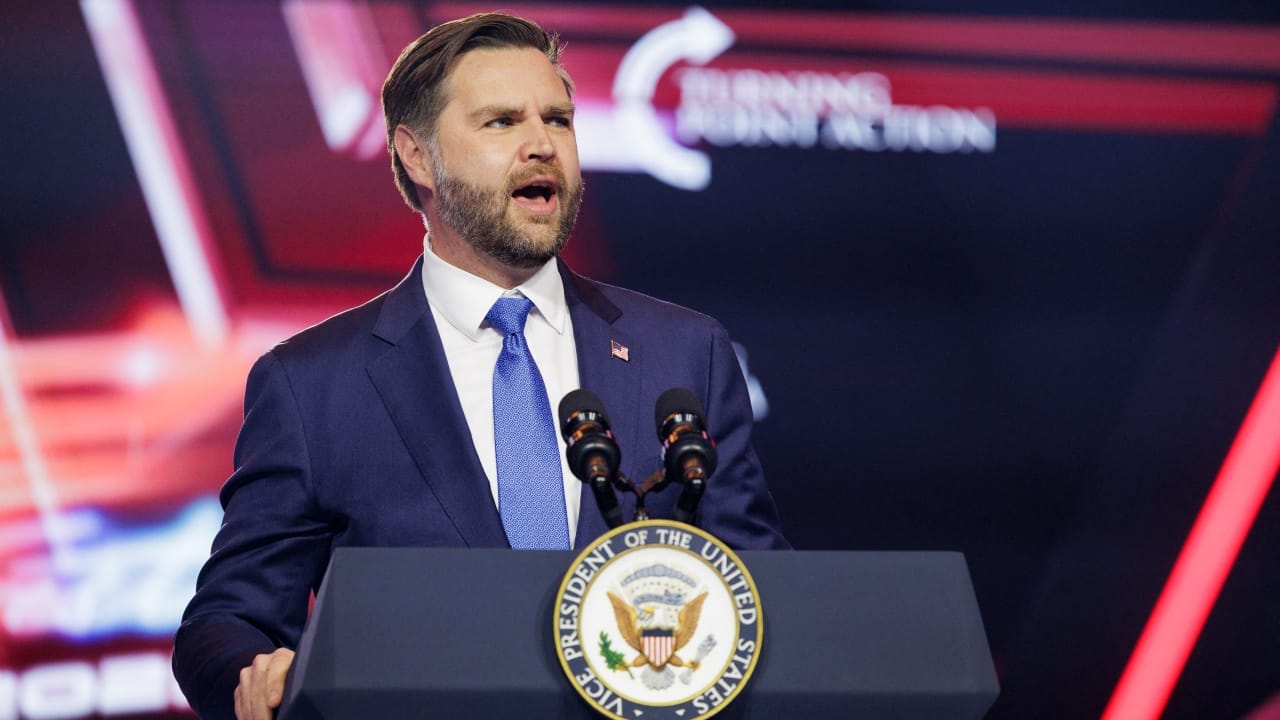 (FILES) US Vice President JD Vance speaks on the final day of Turning Point USA