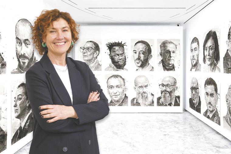 Cristiana Perrella was appointed the first woman president in the Virtuosi al Pantheon’s history. Background: Yan Pei-Ming’s watercolor portraits of inmates, guards and staff at Rome’s Regina Coeli Prison (Beyond the Wall) were displayed in the Conciliazione 5 gallery from Feb. 15 to May 19.