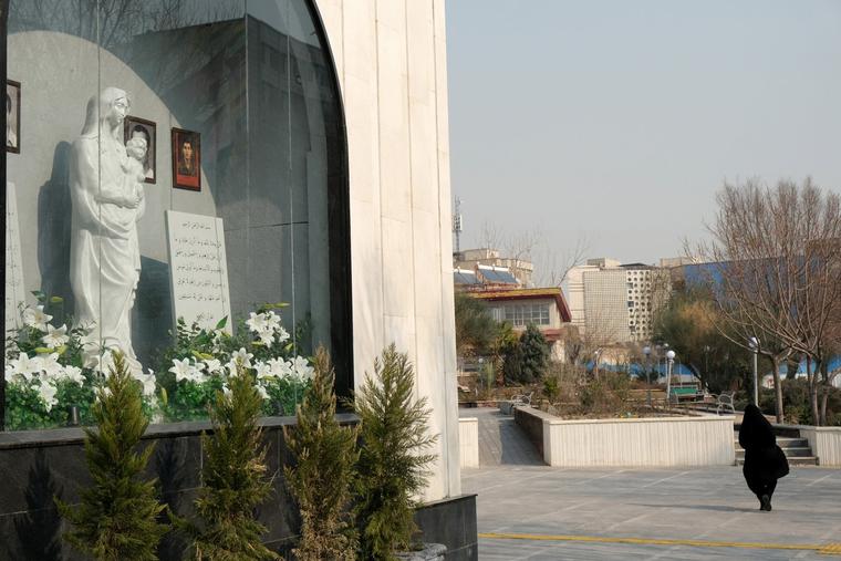 People pass by a newly inaugurated metro station in honor of the Virgin Mary named St. Mary opposite the Armenian church on Jan. 26, 2026, in Tehran, Iran.