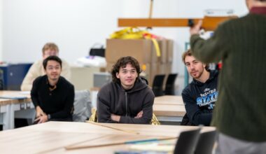 Students listen as UW-River Falls Physics Professor Lowell McCann teaches one of the first classes held in UWRF&rsquo;s new Science and Technology Innovation Center (SciTech) on Monday, Jan. 26. The community will be invited to tour the facility during a grand opening celebration March 31 from 4-6 p.m.