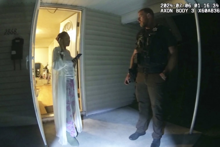 body cam image of Sonya Massey talks with Sangamon County Sheriff’s Deputy Sean Grayson