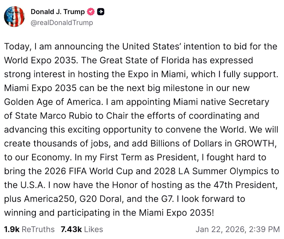 President Donald Trump announced Marco Rubio's newest role on Truth Social. / Donald Trump on Truth Social