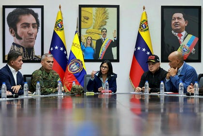 This handout picture released by the Miraflores Palace press office shows Venezuela's Vice-President Delcy Rodriguez during a council of ministers meeting at the Vice Presidency headquarters in Caracas on Sunday.