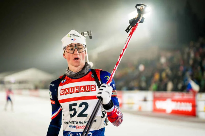 Franc's Emilien Jacquelin celebrates winning the Men's 15 km endurance race of the IBU Biathlon World Cup in Nove Misto Na Moravi. Svoboda Jaroslav/CTK/dpa