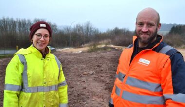 Archaeologists Johanna Steffestun and Rudolf Sebastian at the site in Schieren
