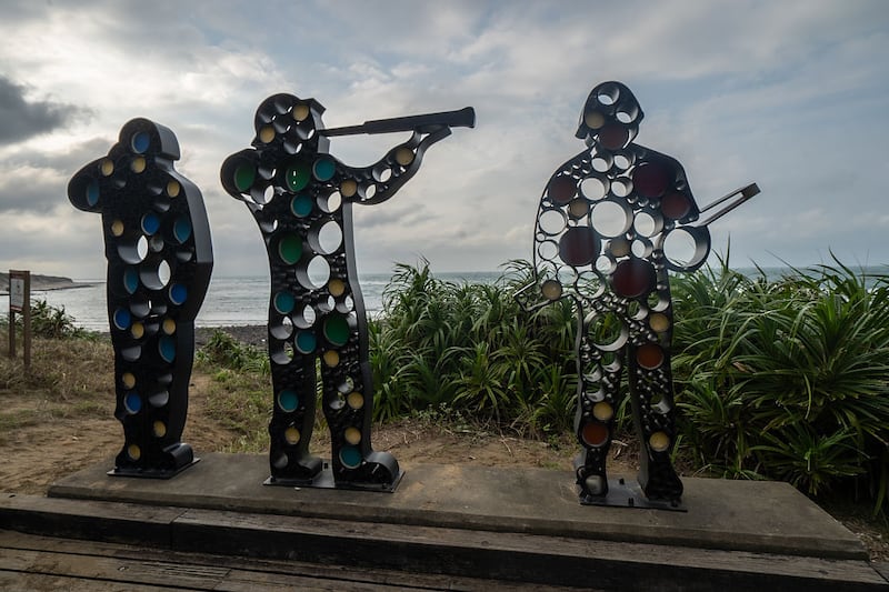 The Three Soldiers, a public art installation by a local Taiwanese artist, commemorates generations of troops once stationed along Taiwan's rugged northeastern coastline overlooking the East China Sea. Photograph: Giles Clarke/Getty Images
