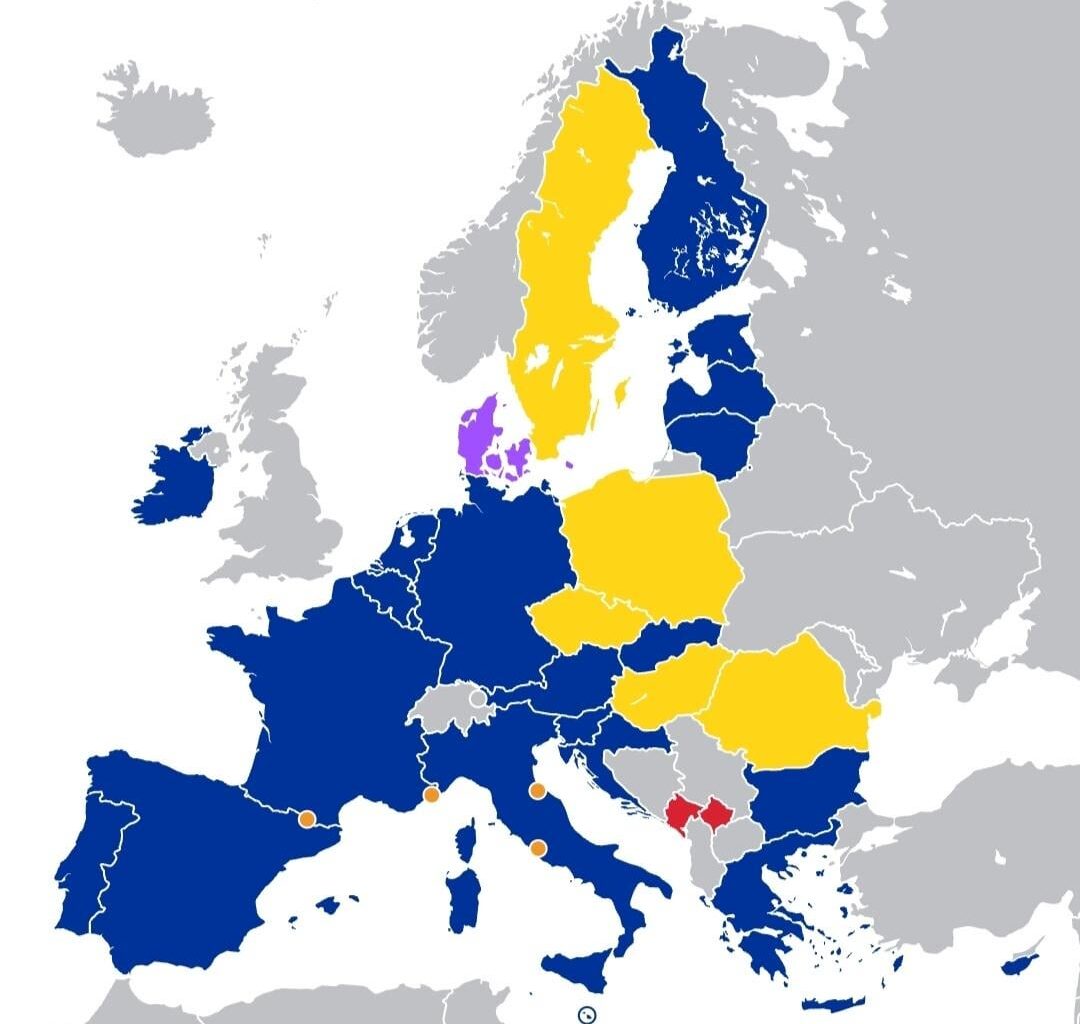 Mai sunt 6 tari in UE care nu folosesc Euro drept moneda nationala : Romania, Ungaria, Polonia, Cehia, Suedia si Danemarca