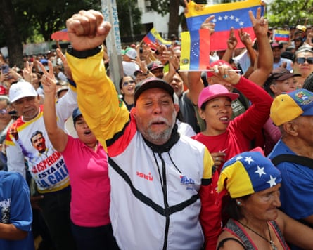 Supporters of Chavismo demonstrate during a march 
