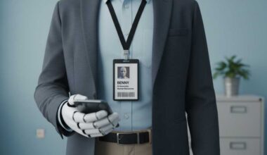 photo illustration of a humanoid AI robot as an HR associate