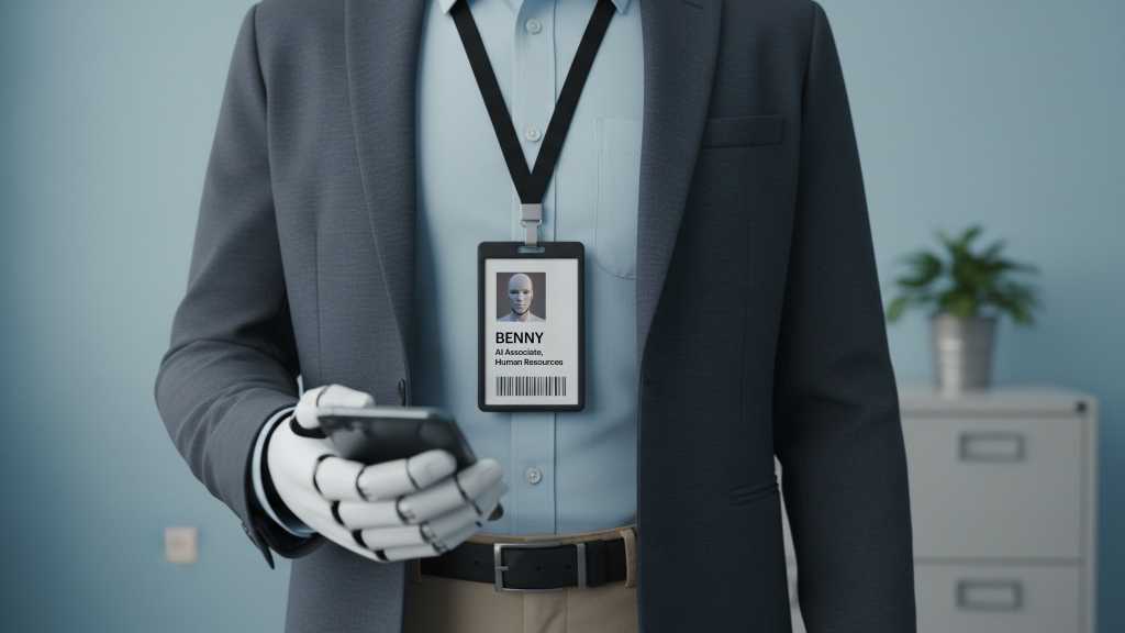 photo illustration of a humanoid AI robot as an HR associate
