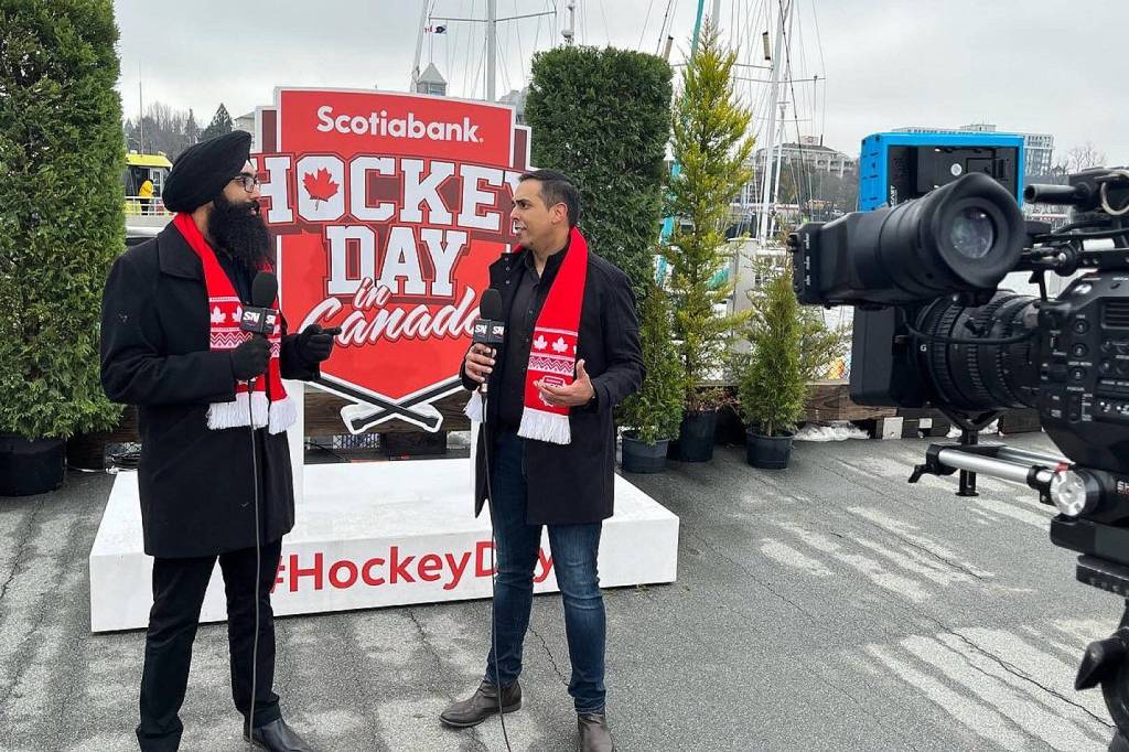 Hosts from Hockey Day in Canada are seen in Victoria in 2024. (Image via surrey.ca)