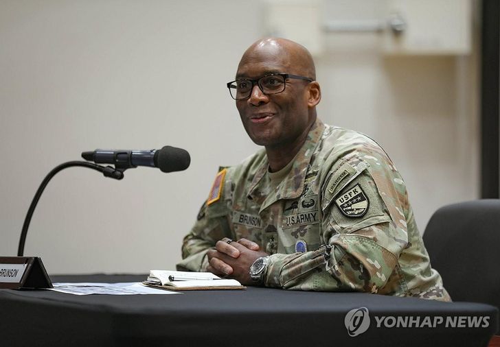 Gen. Xavier Brunson, commander of U.S. Forces Korea (USFK), speaks during a press conference at Camp Humphreys in Pyeongtaek, Gyeonggi Province, Aug. 10. Courtesy of USFK