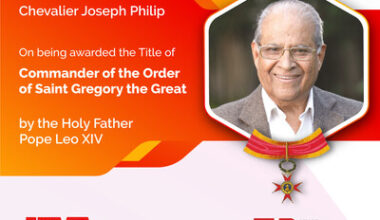 Chevalier Prof. J. Philip honoured by the Holy Father Pope Leo XIV with the title of 'Commander of the Order of Saint Gregory the Great'