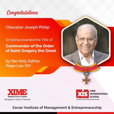 Chevalier Prof. J. Philip honoured by the Holy Father Pope Leo XIV with the title of 'Commander of the Order of Saint Gregory the Great'