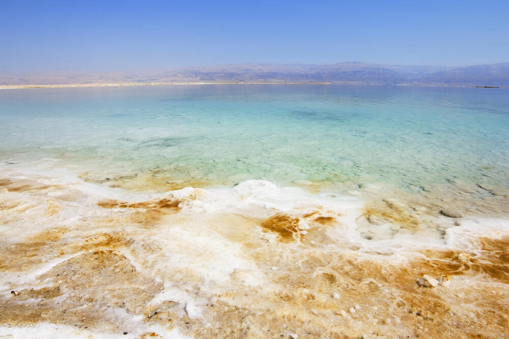 Salt deposits on the edges of the Dead Sea