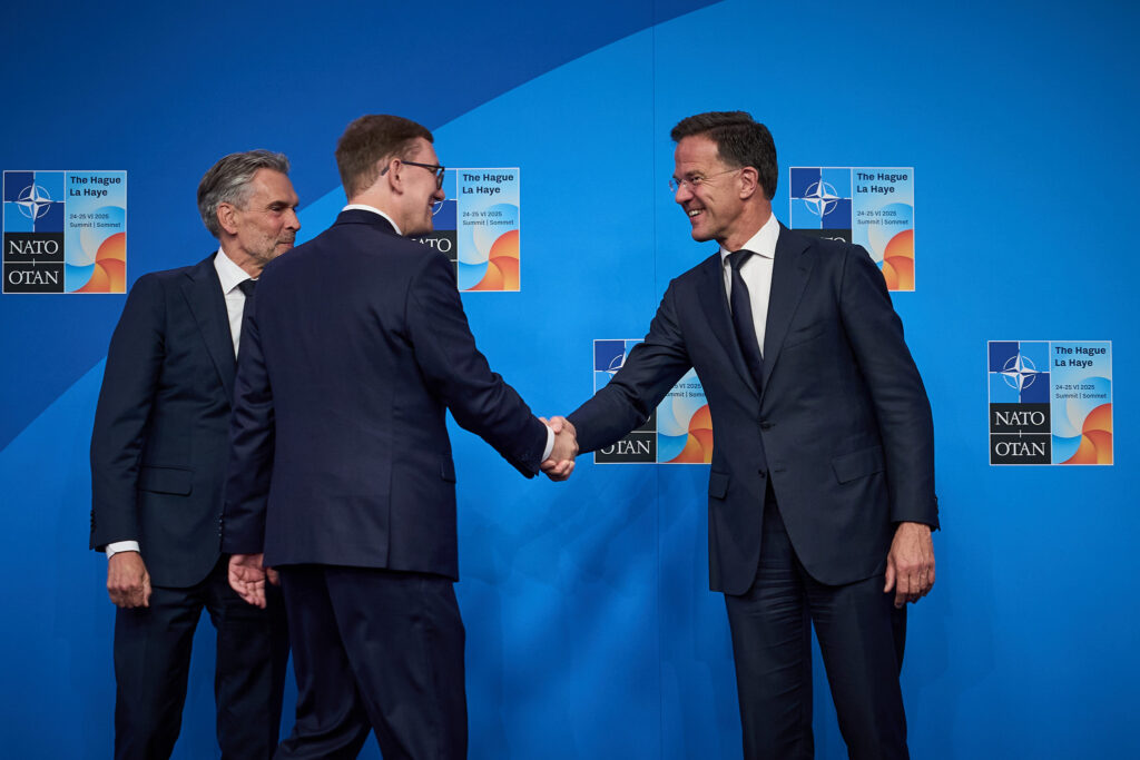 The Estonian prime minister, Kristen Michal (middle), meeting with the NATO secretary-general, Mark Rutte. Photo by the Estonian government.