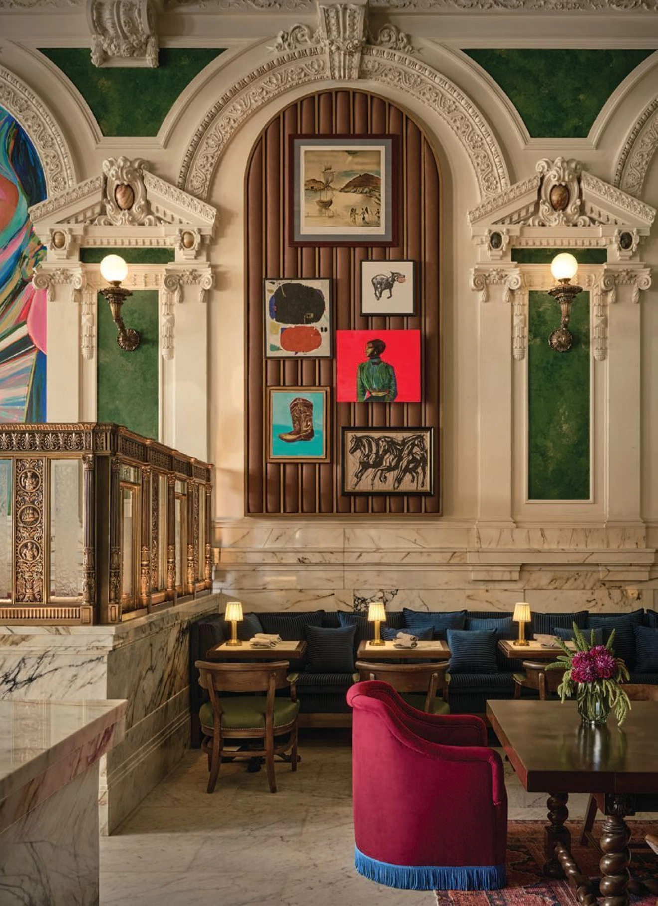 Lush details and eclectic artwork grace the room PHOTO BY BRENDAN MAININI