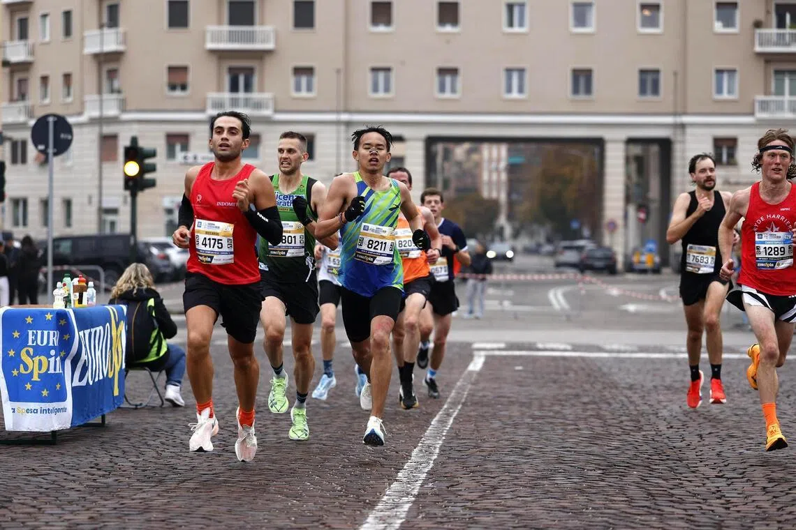 Keane Ko in action at the 2025 Verona Half Marathon, where he finished 13th overall with his time of 1:10:36.