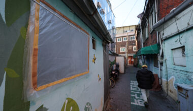 The window of a house in a neighborhood in Yeongdeungpo District, western Seoul, mostly with one-room houses, is covered with a plastic layer to fend off the cold, on Dec. 4, 2025. [YONHAP]