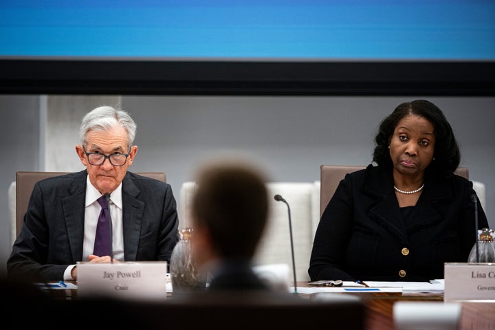Jerome Powell, chairman of the U.S. Federal Reserve, left, and Lisa Cook, governor of the U.S. Federal Reserve, have both been targeted by Trump's DOJ with criminal investigations.