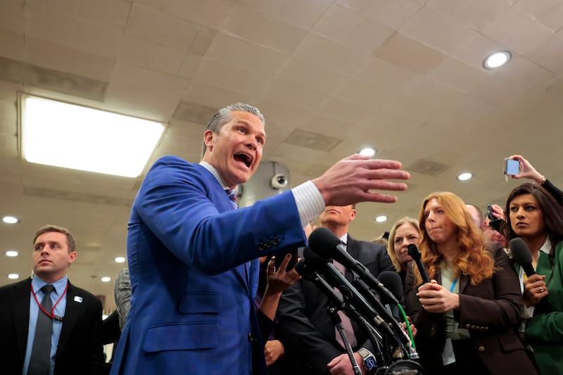 Defense Secretary Pete Hegseth yells at a reporter following a closed-door briefing with senators  on January 7 about the U.S. the capture of Venezuela’s Nicolas Maduro.