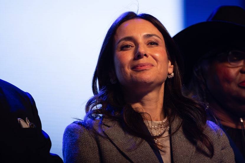 Texas Rep. Gina Hinojosa, D-Austin, listens as the Texas House Democratic Caucus is...