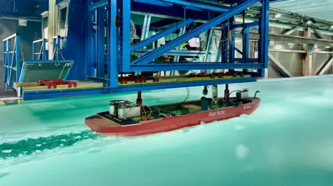 Adrienne Murray A model icebreaker being tested at Aker Arctic Technology's facility in Helsinki