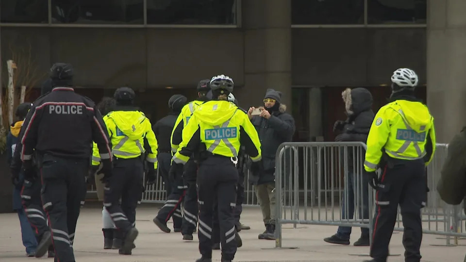 In a post to social media Saturday afternoon, Toronto police said a total of 11 arrests were made at a demonstration at Queen Street W. and Bay Street.