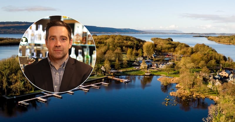 Hospitality Ulster chair Michael Cadden (inset) runs a number of Co Fermanagh venues, including the Lusty Beg Island Resort (pictured).