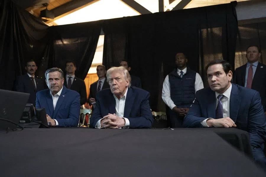 This image posted on US President Donald Trump's Truth Social account on 3 January 2026, shows (L-R) CIA Director John Ratcliffe, President Donald Trump and Secretary of State Marco Rubio at Mar-a-Lago in Palm Beach, Florida, watching a remote feed of the US military's mission to capture Venezuela's President Nicolás Maduro on 3 January 2026. (Handout/US President Donald Trump’s Truth Social account/AFP)