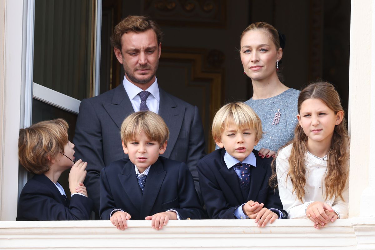 MONACO, MONACO - NOVEMBER 19: (EDITOR'S NOTE : NO TABLOIDS WEB & PRINT, NO DAILY MAIL, NO DAILY MAIL GROUP, NO BILD, NO CHI, NO VOICI, NO CLOSER) Francesco Carlo Albert Casiraghi, Pierre Casiraghi, Maximilian Casiraghi, Stefano Ercole Carlo Casiraghi, Beatrice Borromeo and India Casiraghi attend the Monaco National Day 2025 on November 19, 2025 in Monaco, Monaco. (Photo by Stephane Cardinale - Corbis/Corbis via Getty Images)