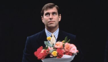 Prince Andrew arrives with flowers after the birth of his first daughter, Princess Beatrice, London, 9th August 1988