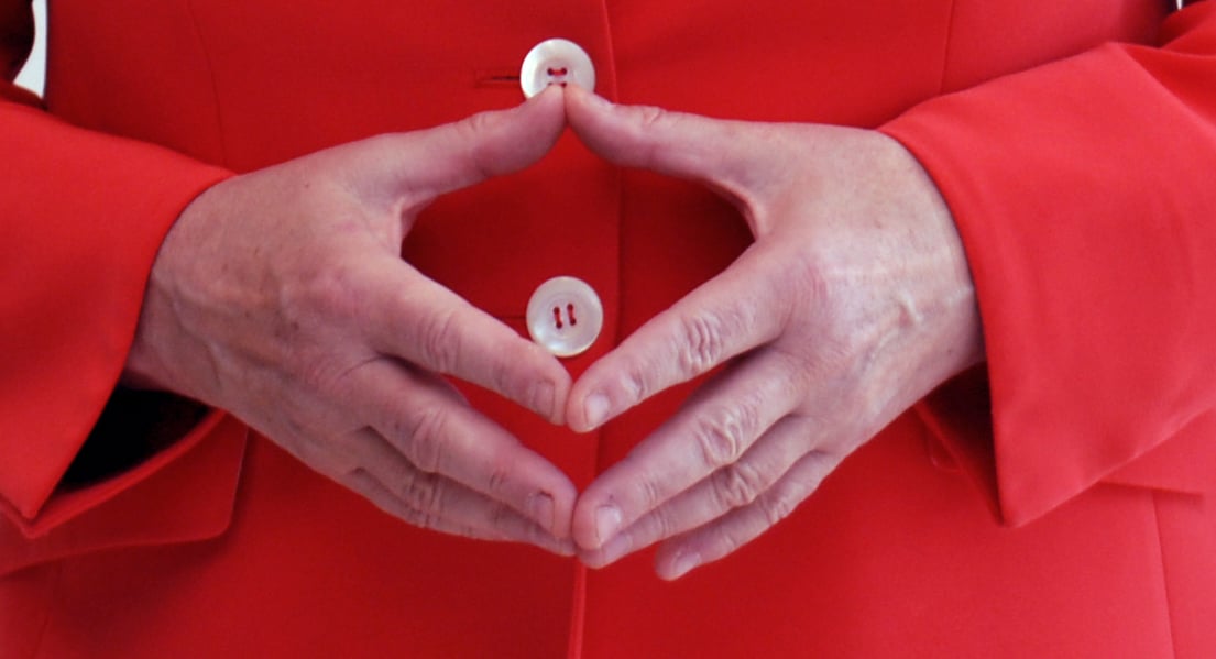 Angela Merkel's trademark hand pose. <a target="_blank" href="https://upload.wikimedia.org/wikipedia/commons/8/85/Angela_Merkel_hands.jpg">(Photo: Wikimedia)</a>